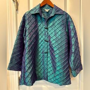 Dorman Iridescent Teal/Purple Diamond Textured Swing Jacket, Size Small